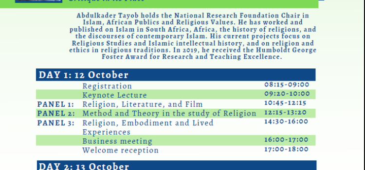 43rd ASRSA Annual Congress  Religion and/in the Humanities, University of the Western Cape